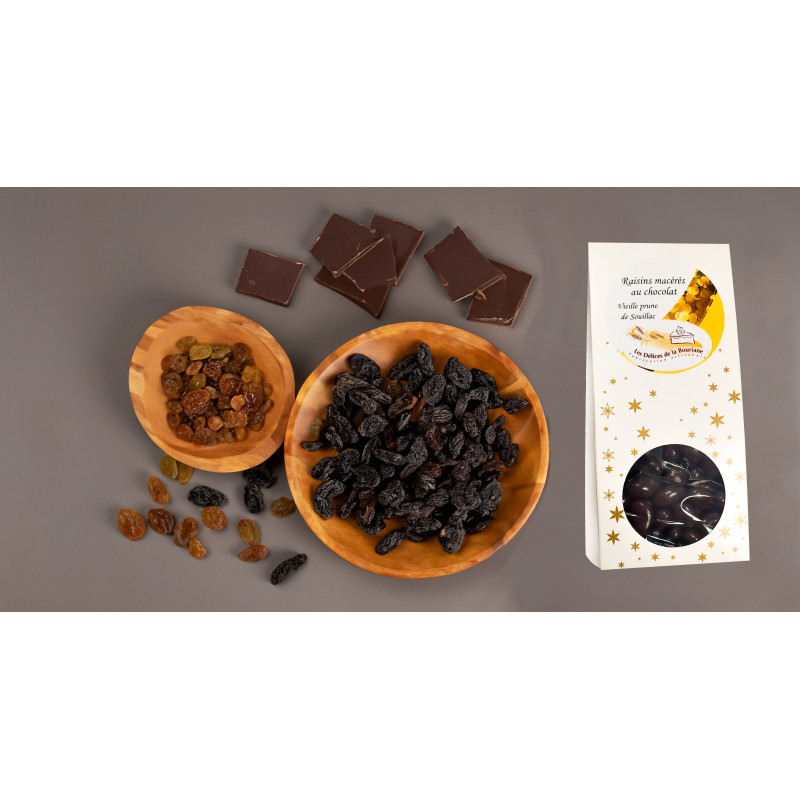 Les Raisins à La Vieille Prune de Souillac enrobés de Chocolat - 100g