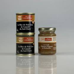 Les 2 Blocs de Foie Gras de Canard du Sud-Ouest, 2 x 100 g + Le Confit d'Emincés d'Oignons au Monbazillac, 290g - DEST